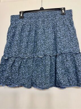 NATURAL LIFE Blue Floral Ruffle Tiered Mini Skirt L/XL